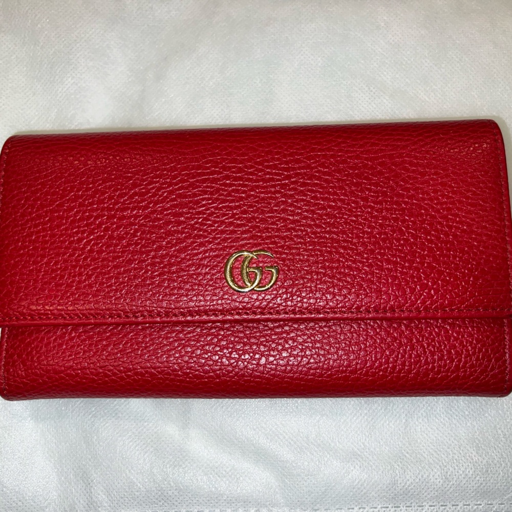 Gucci Red Marmont leather continental wallet. Loved but in good condition.